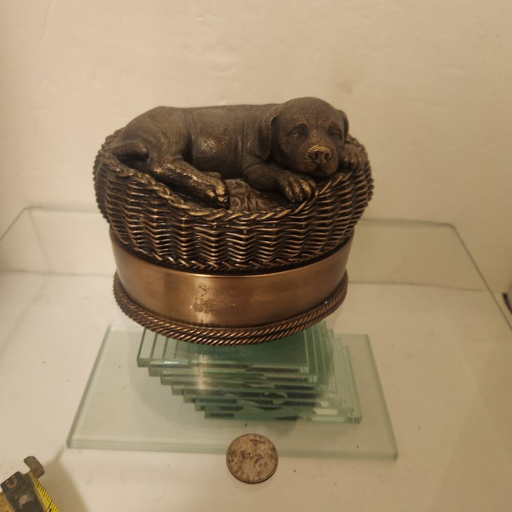 Labrador Pet Memorial Dog Sleeping In Basket Cremation Urn 6 Inch Long